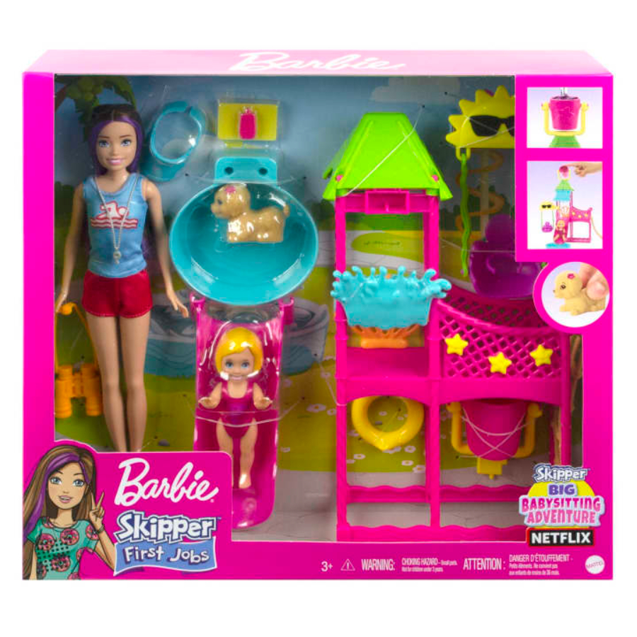 Barbie Babysitting At The Waterpark Doll Playset