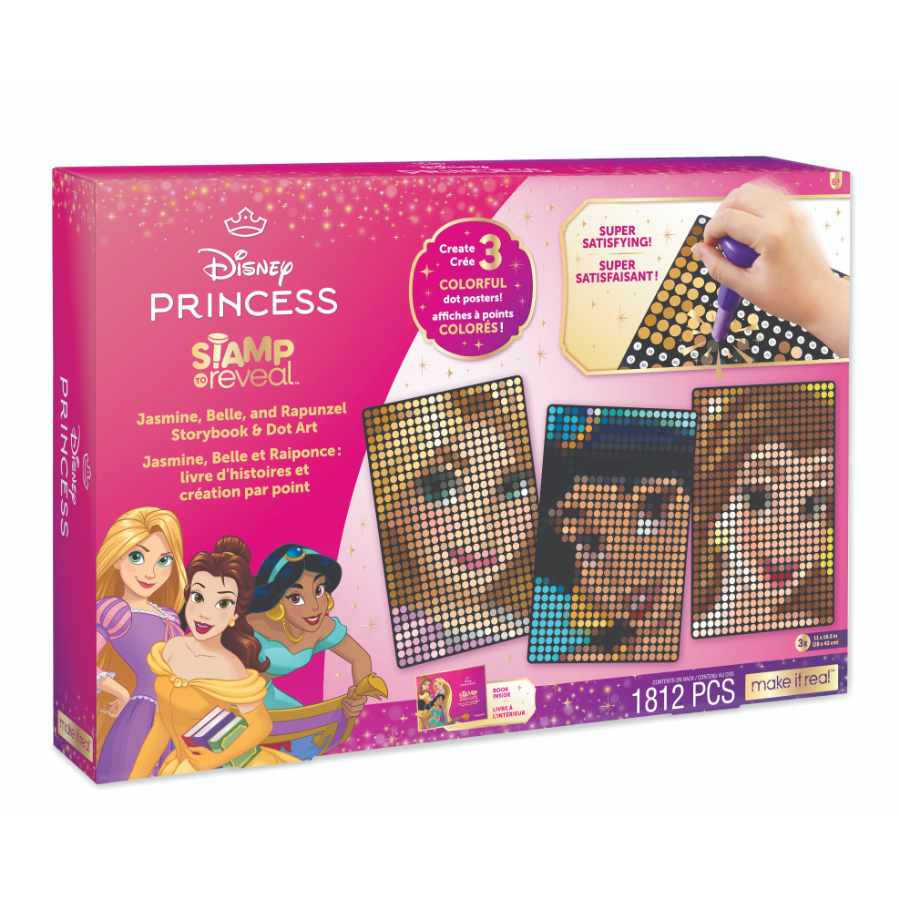 Disney Princess Stamp To Reveal Dot Art Belle Rapunzel & Jasmine 3 Pack