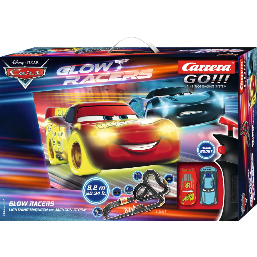 Carrera GO 1:43 Scale Slot Car Set Disney Cars Glow Racers 6.2m Track