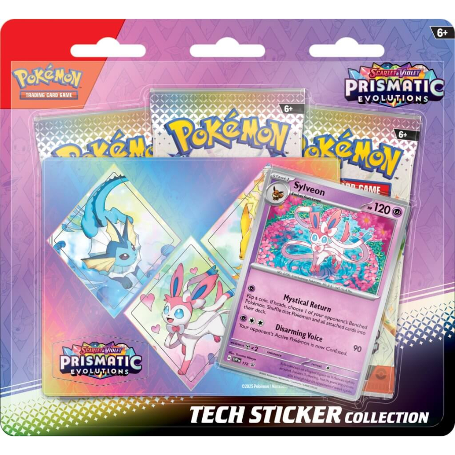 Pokemon TCG Scarlet & Violet Prismatic Evolutions Tech Sticker Collection Including 3 Booster Packs