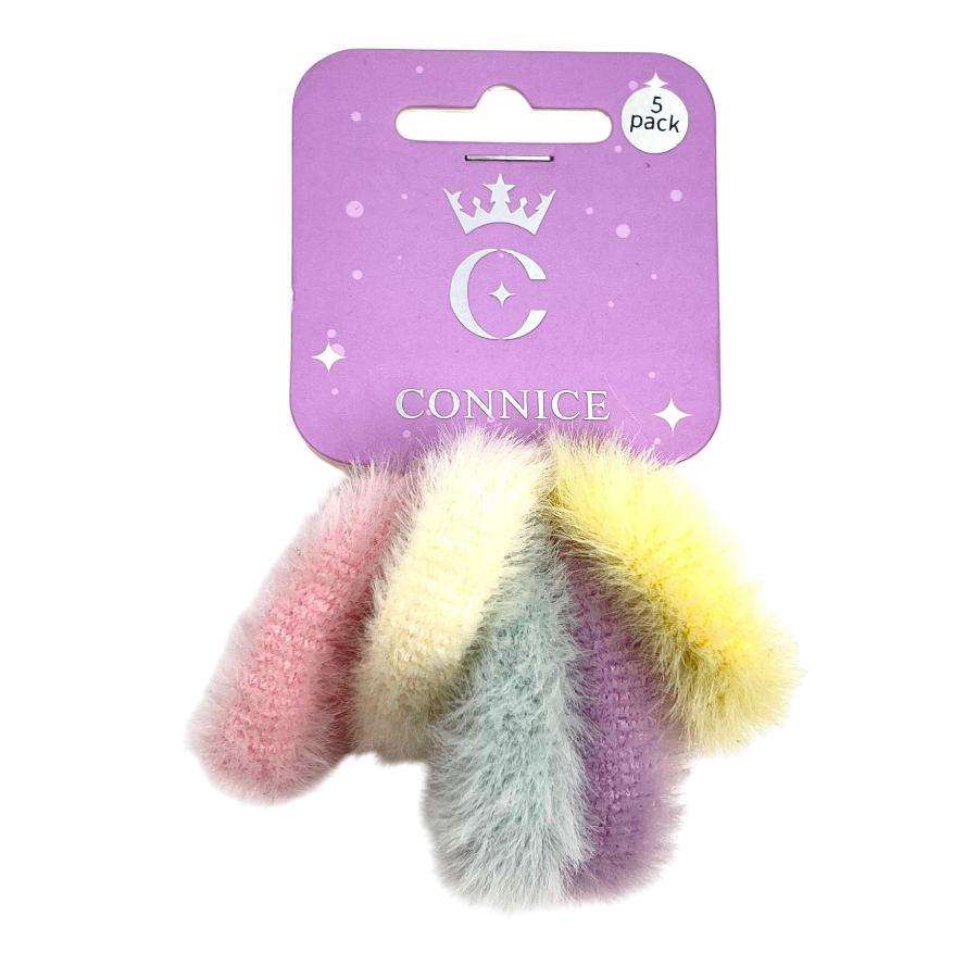 Kids Hair Ties Fluffy Furry Assorted Colours 5 Pack