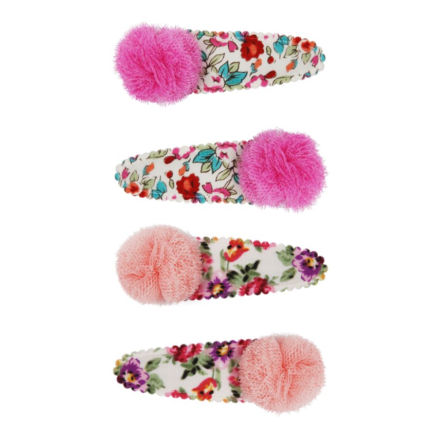 Floral Print Pom Pom Hairclips Assorted