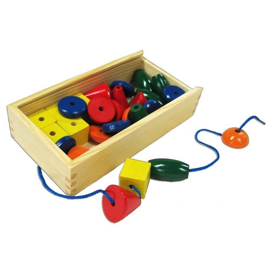 Bead Box Wood 30 Piece With Laces