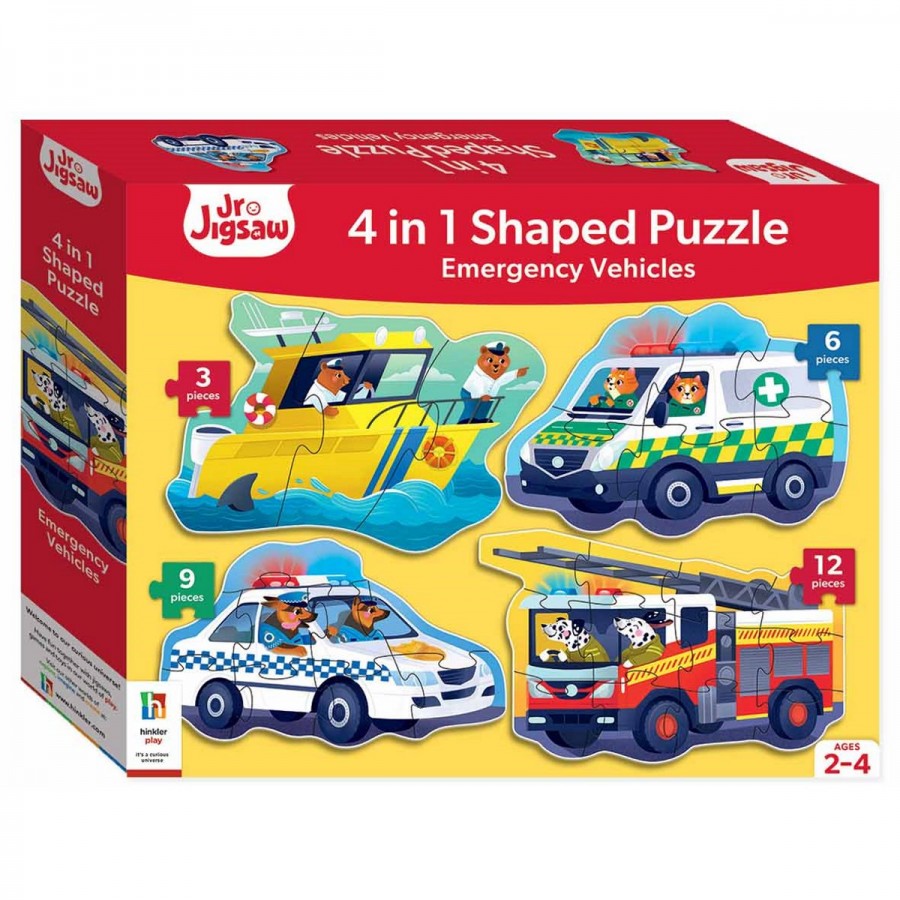 Junior Jigsaw 4 In 1 Shaped Puzzles Emergency Vehicles