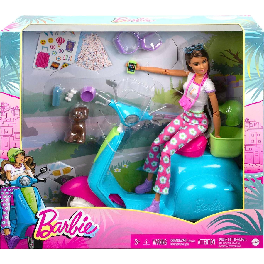 Barbie Travel Playset With Scooter Pet & Accessories