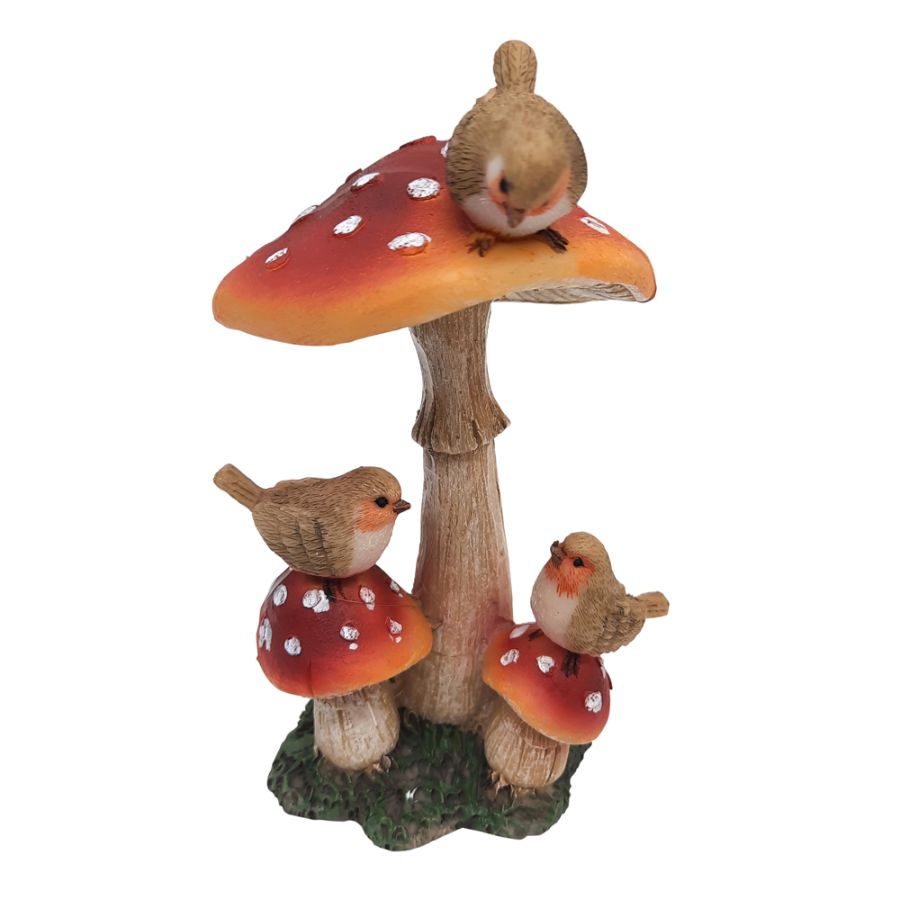 Mushrooms Three Red With Birds