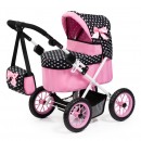 Bayer Trendy Doll Pram Pink with Black Hood & Pink Bow