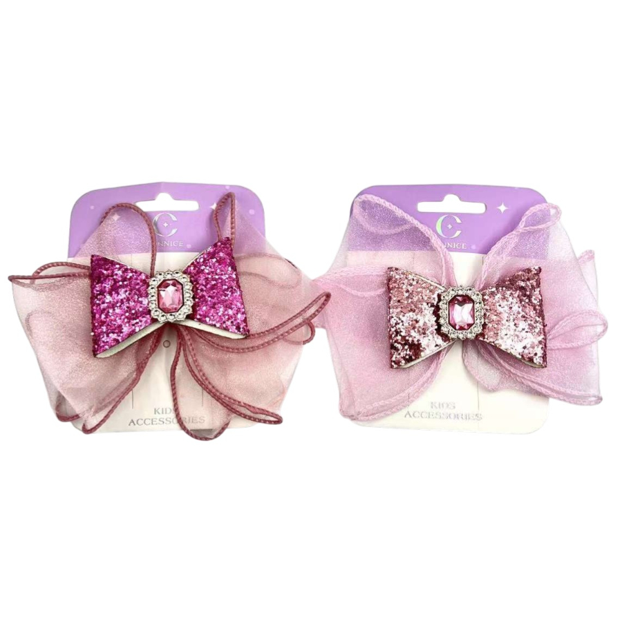 Kids Bow Glitter With Gem Assorted