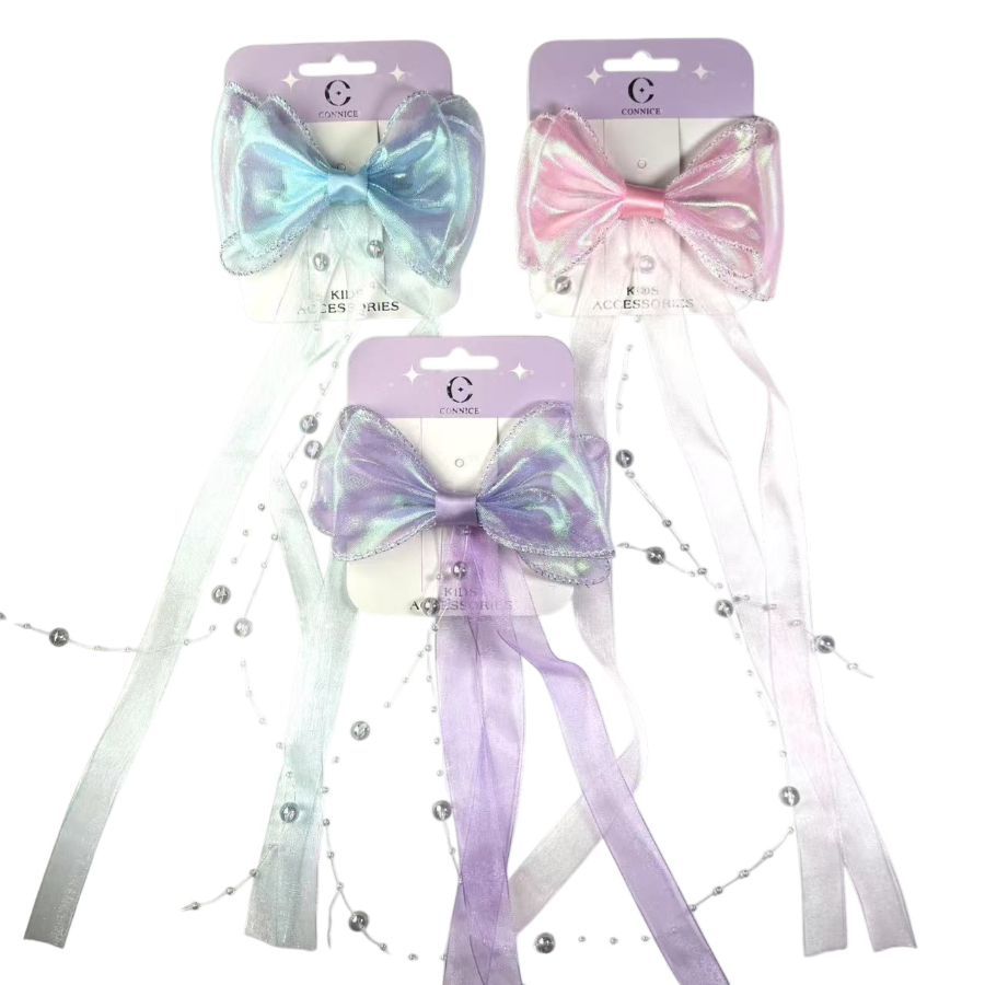 Kids Bow Organza Mermaid With Clear Beads Assorted