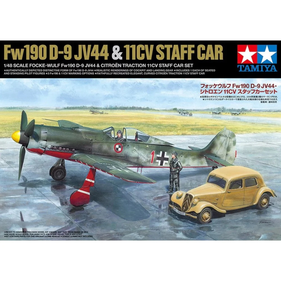 Tamiya Model Kit 1:48 Focke-Wulf FW190 D-9 JV44 & Citroen 11CV Set