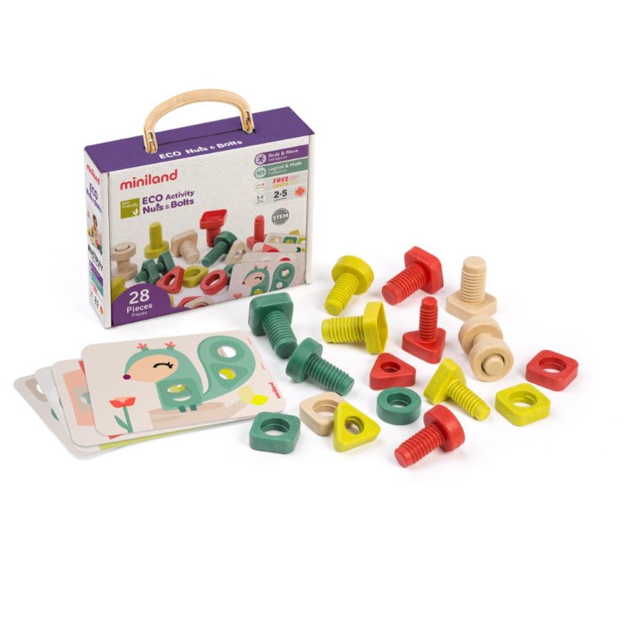 Miniland Eco Nuts & Bolts With Cards 28 Piece Set