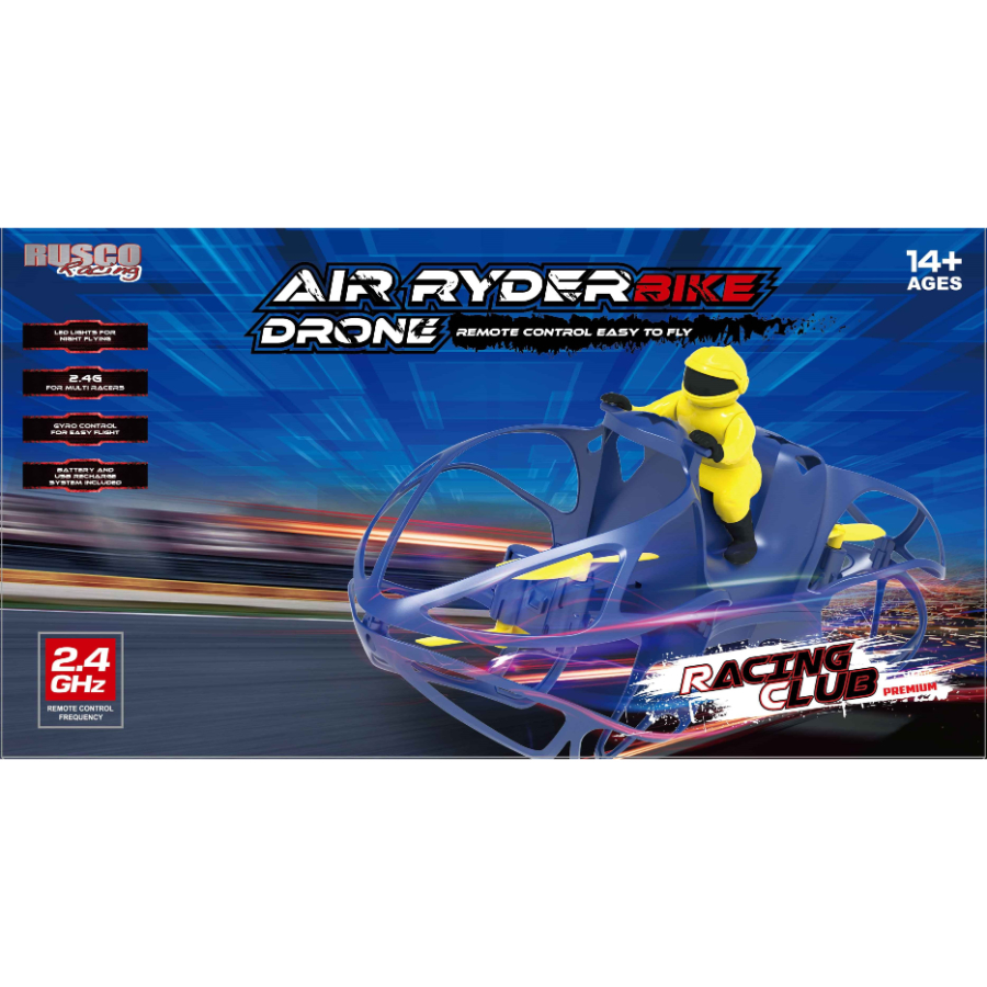 Rusco Racing Radio Control Air Ryder Drone Bike With Gyro & Lights 26cm Batteries Included