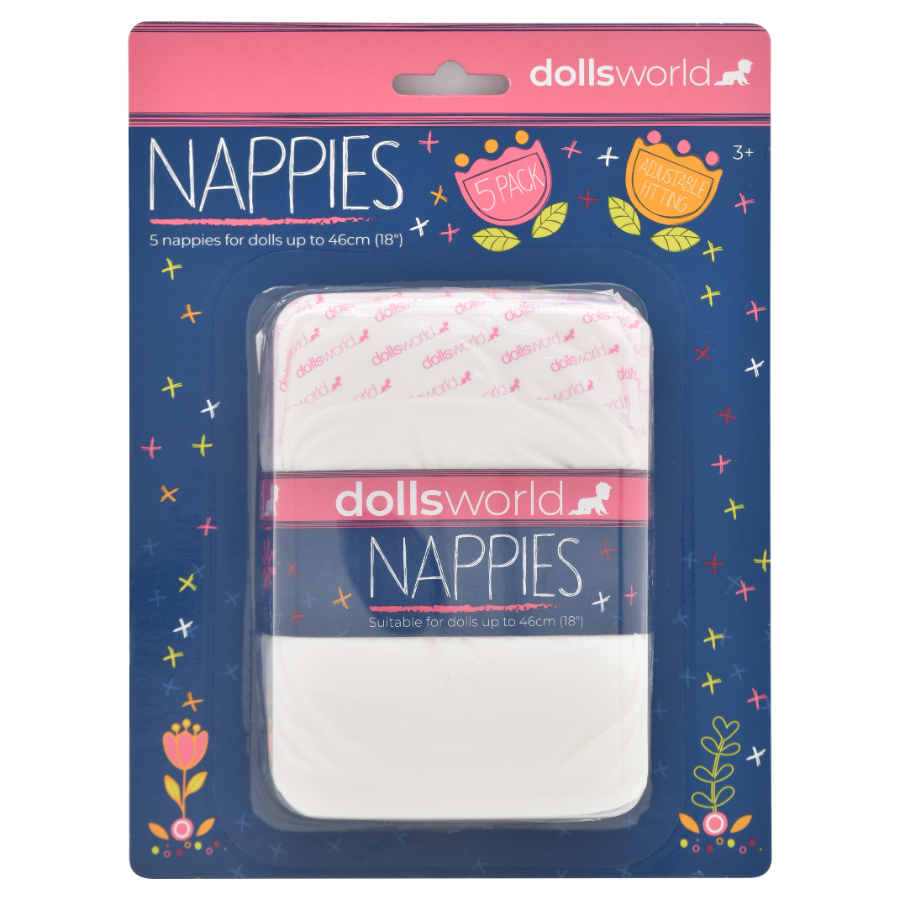 Dolls World Nappies 5 Pack For Dolls Up To 46cm