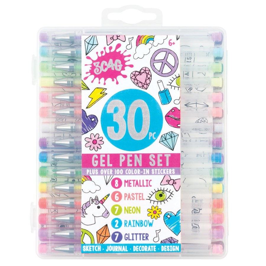 Gel Pen 30 Pack With Colour in Stickers