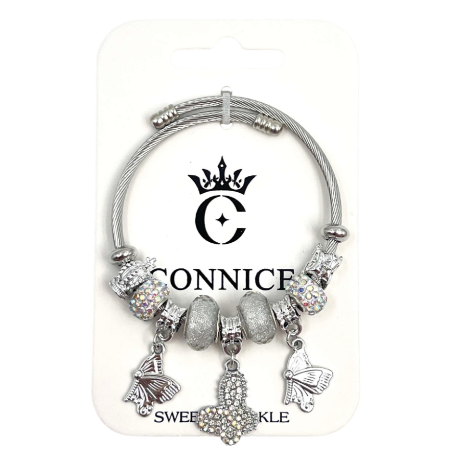 Twisted Wire Bangle With Glitter Butterfly Pendant