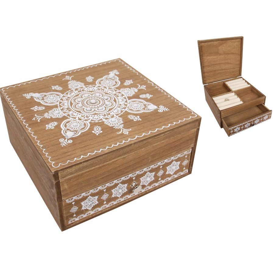 Jewelery Box With Drawer Boho Mandala 20cm x 20cm