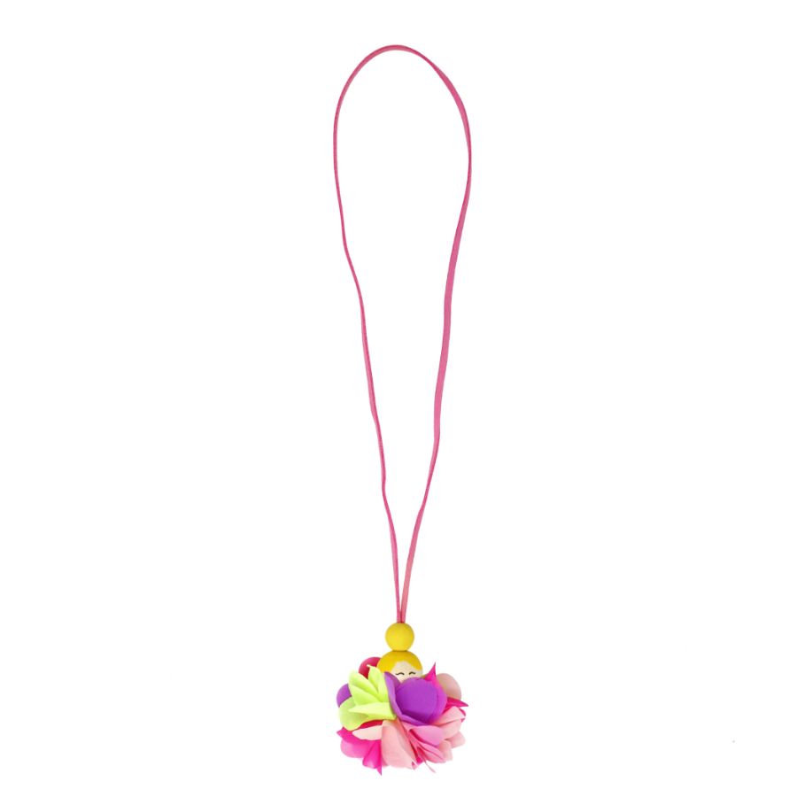 Hand Painted Wooden Bead Pixie Flower Necklace
