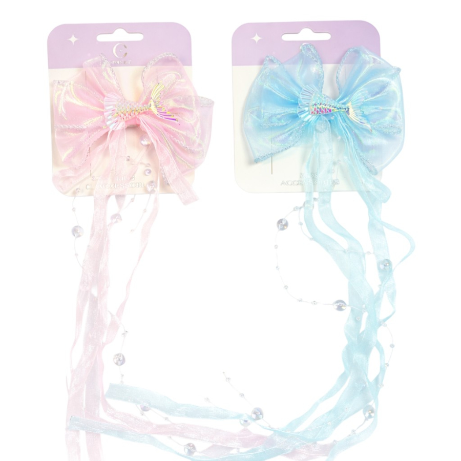 Kids Bow Clip Large Mermaid Tail With Transparent Beads