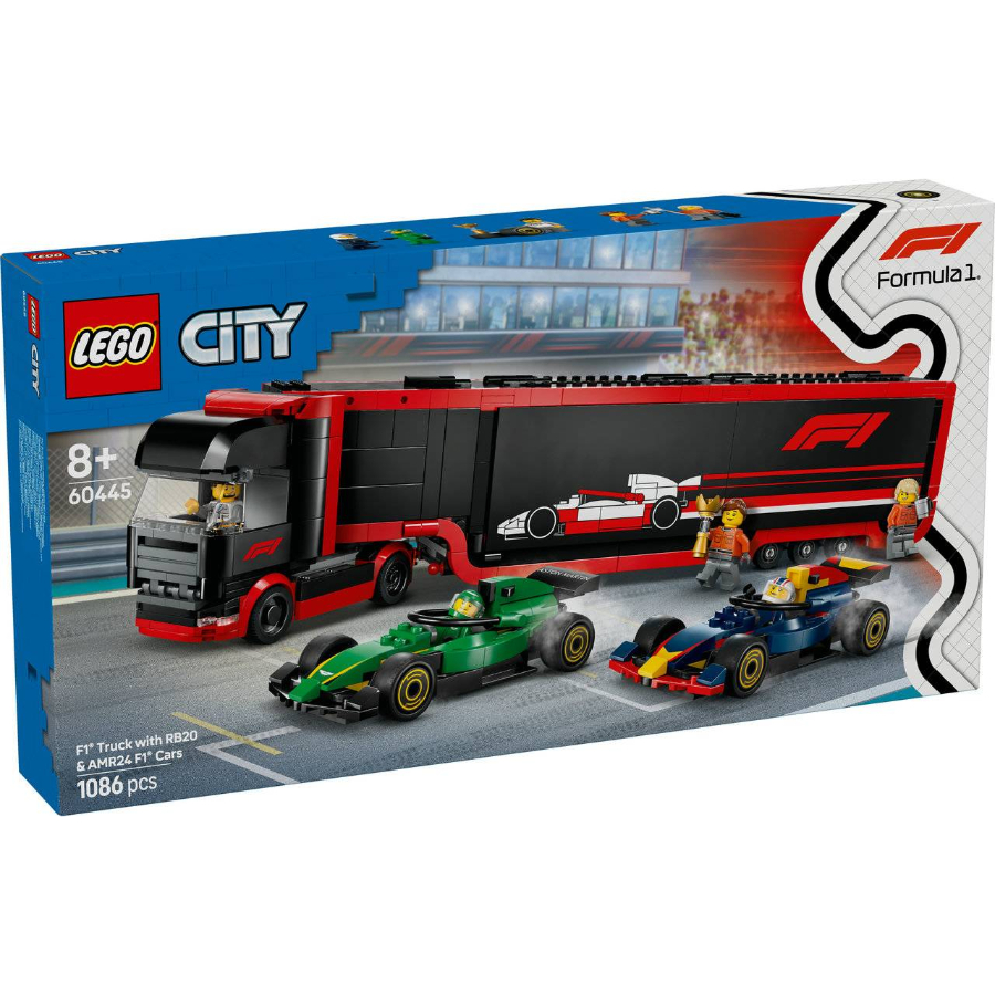 LEGO City F1 Truck With RB20 & AMR24 F1 Cars