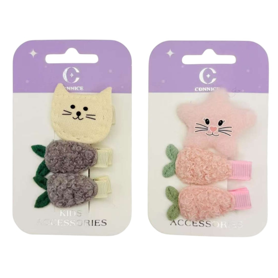 Kids Hair Clips Carrot Cat & Star 3 Pack Assorted