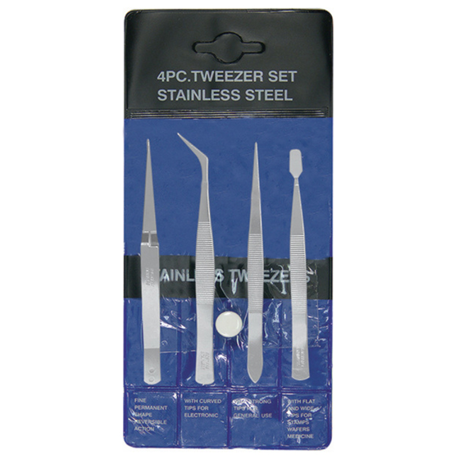 Excel Tools Stainless Steel Tweezer 4 Piece Set 6 Inch