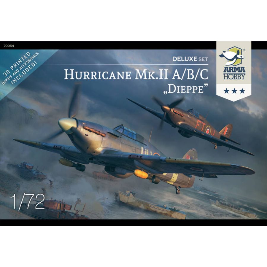 Arma Hobby Model Kit 1:72 Hurricane Mk II A-B-C Dieppe Deluxe Set