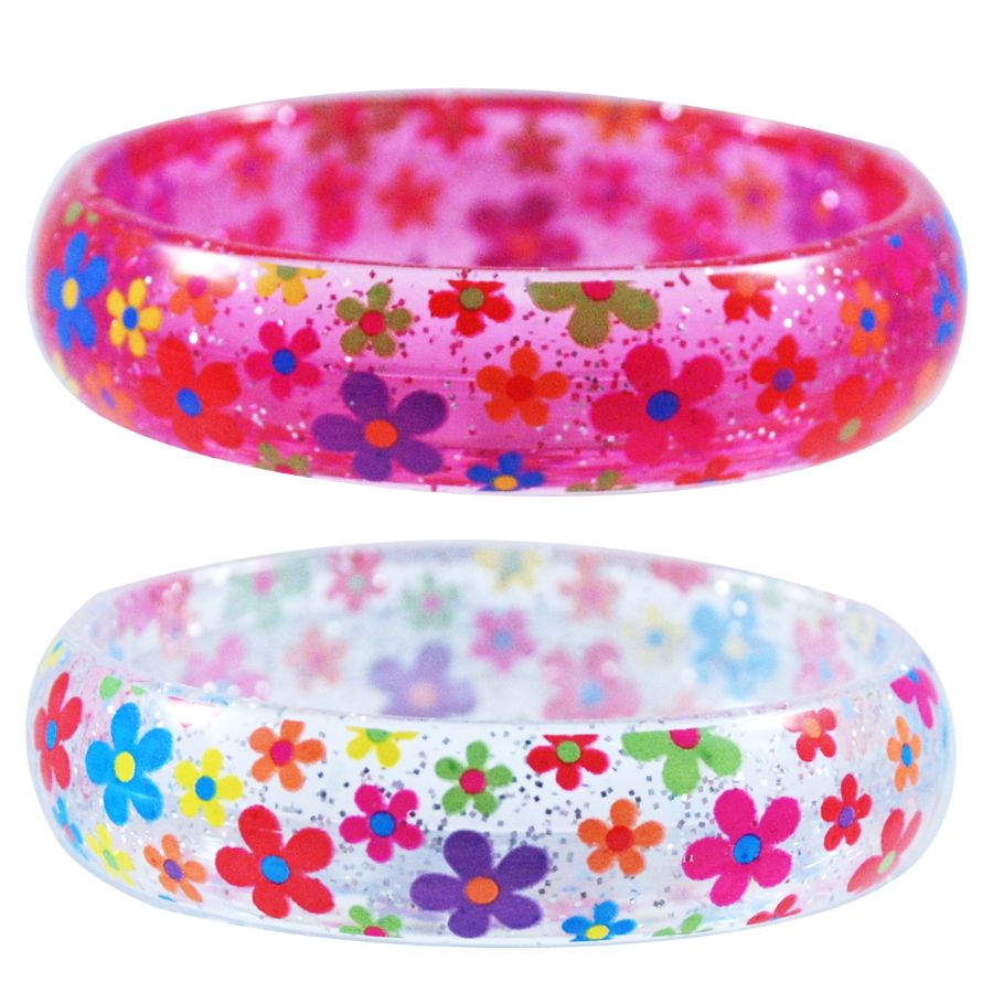 Glitter Flower Print Bangle Assorted