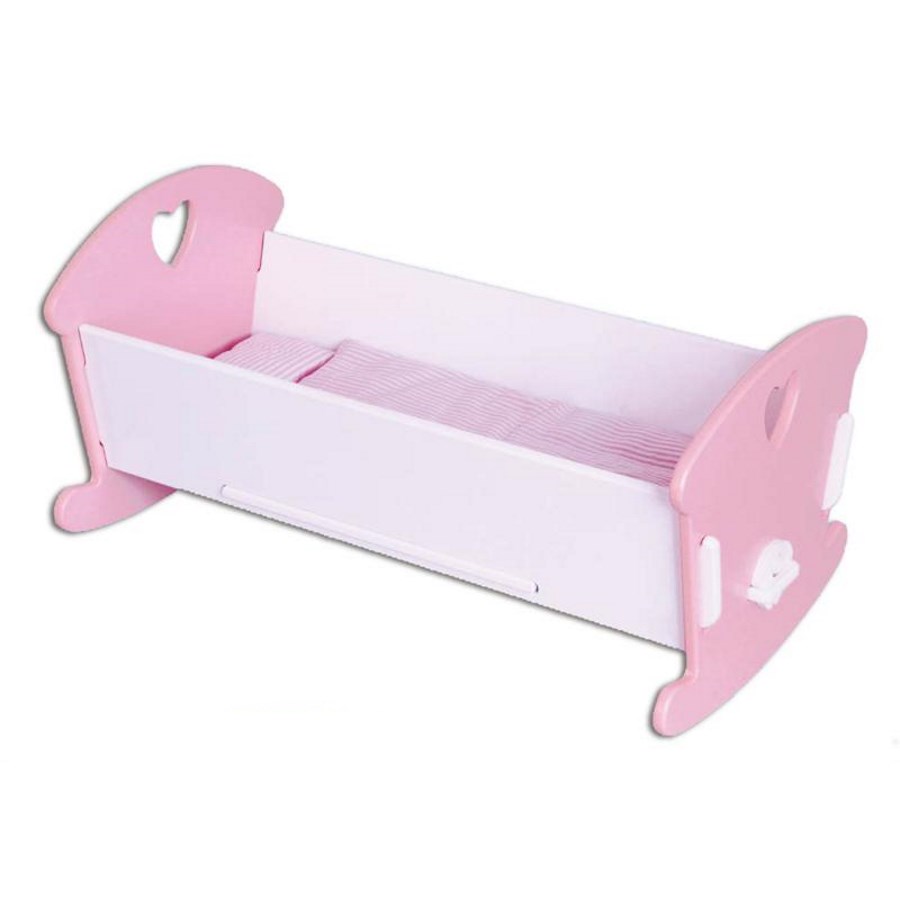 Wooden Doll Cradle With Bedding