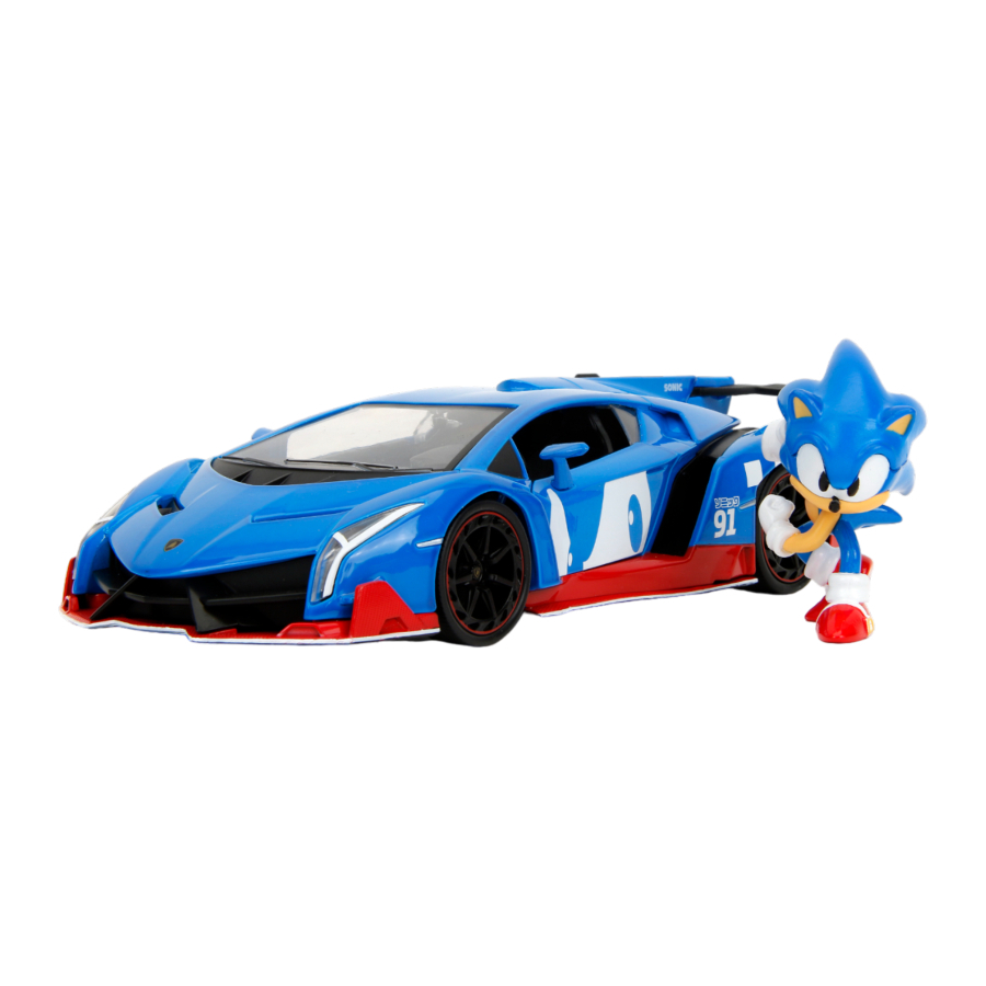 Jada Diecast 1:24 Sonic The Hedgehog Lamborghini Veneno With Sonic Figure