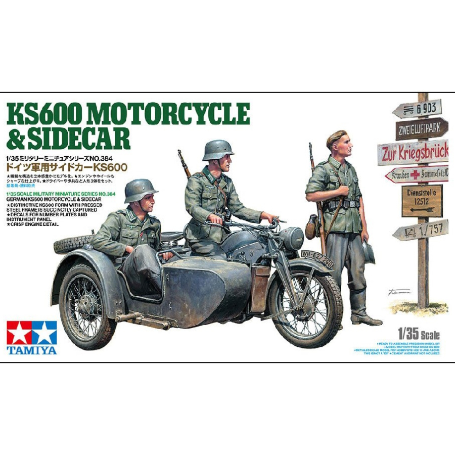 Tamiya Model Kit 1:35 German KS600 Motorcycle With Sidecar