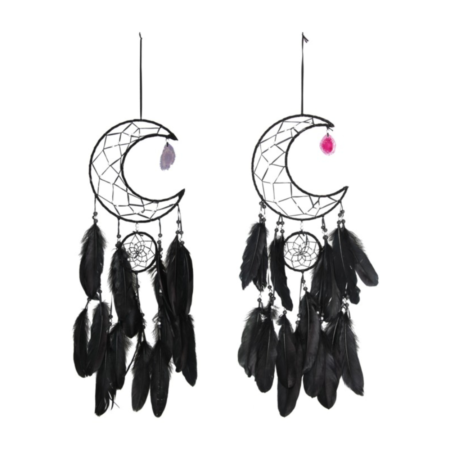 Dream Catcher Black Half Moon With Agate Slice 20cm Assorted