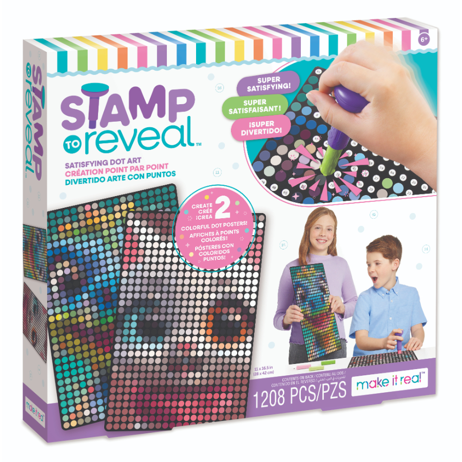 Make It Real Stamp To Reveal Dot Art Cool Cat & Smiley Dino 2 Pack