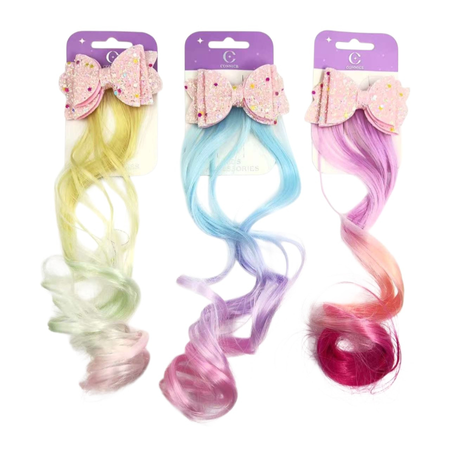 Kids Hair Clips Gradient Curly Hair With Glitter Bow Assorted