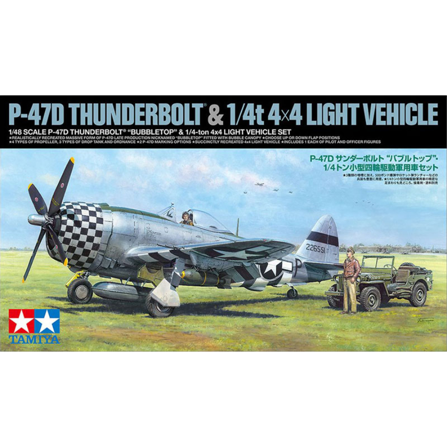 Tamiya Model Kit 1:48 P-47D Thunderbolt Bubbletop & Quarter Ton 4x4 Light Vehicle