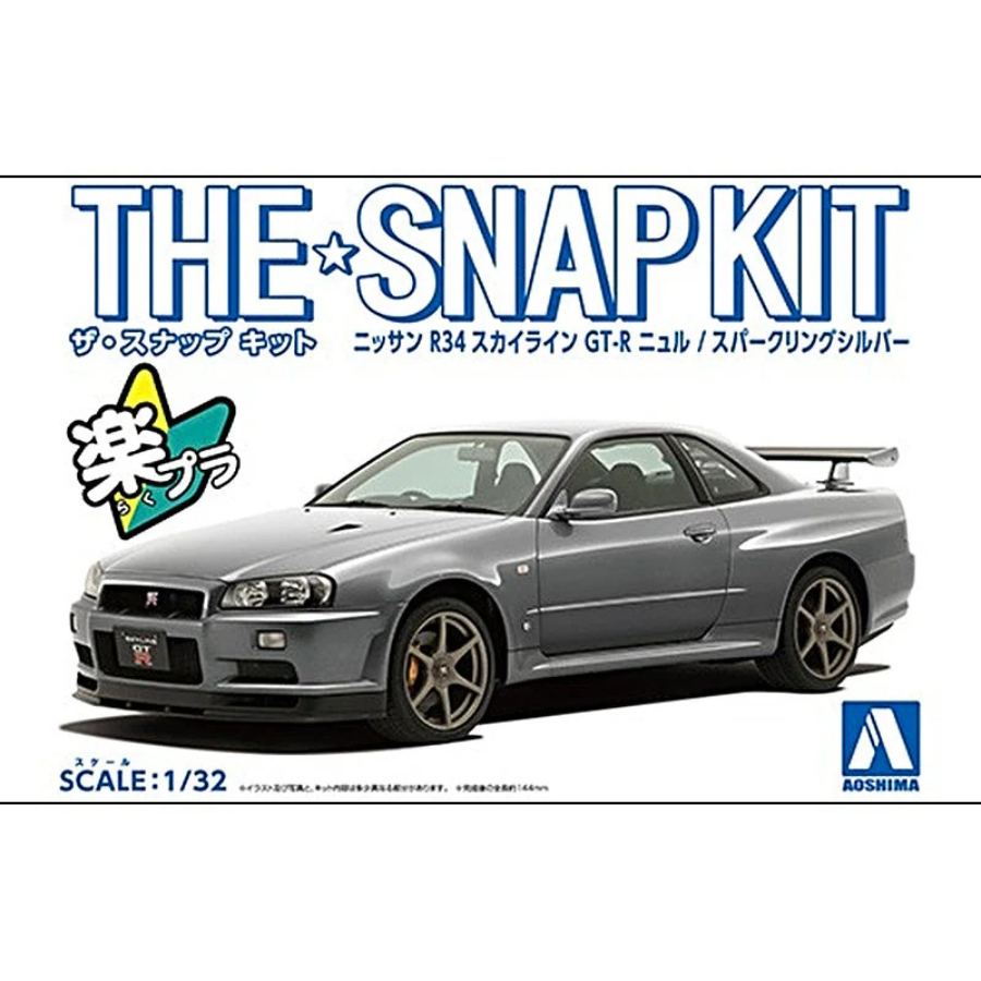 Aoshima Model Kit 1:32 Nissan R34 Skyline GT-R Nur Sparkling Silver Snap Kit