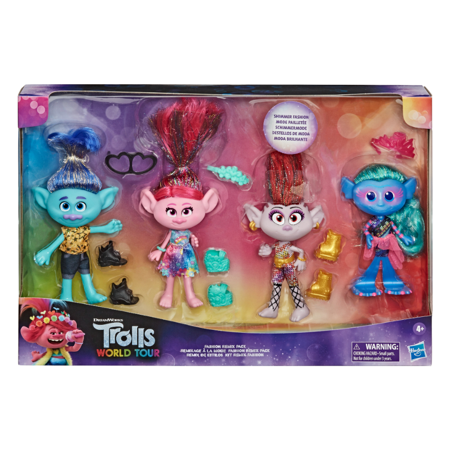 Trolls World Tour Fashion Remix 4 Doll Pack With Accessories