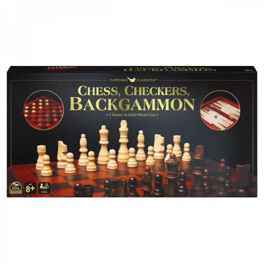 Cardinal Wood Deluxe Backgammon Chess & Checkers Game