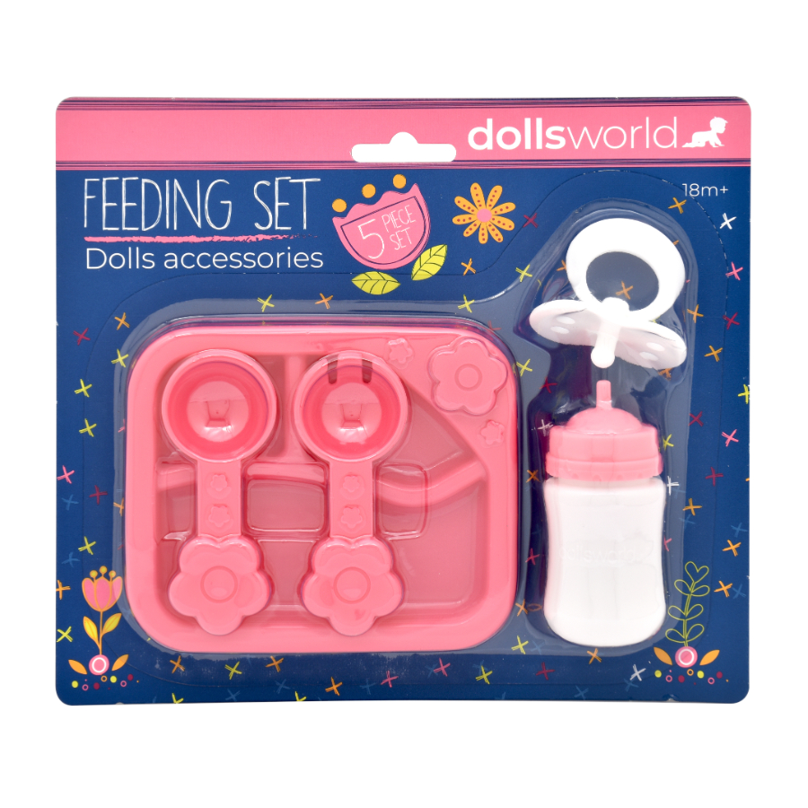 Dolls World Feeding Set With Bottle Dummy Plate Fork & Spoon For Baby Doll