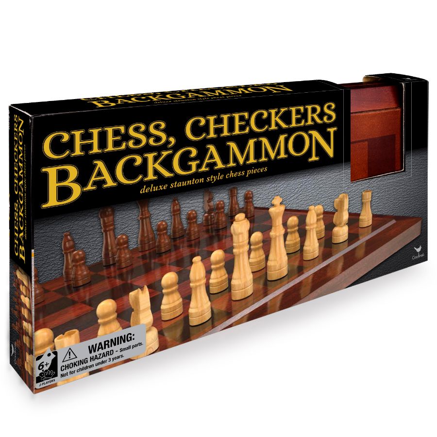 Cardinal Wooden Deluxe Backgammon Chess & Checkers