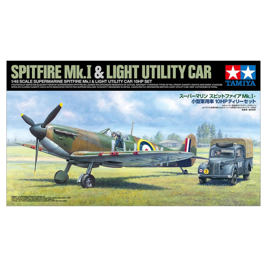 Tamiya Model Kit 1:48 Supermarine Spitfire Mk I & Light Utility Car Set