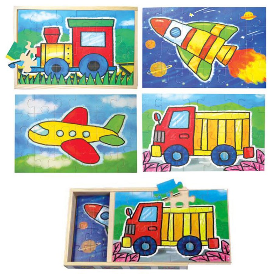 Wooden 4 In 1 Jigsaw Puzzle Vehicles