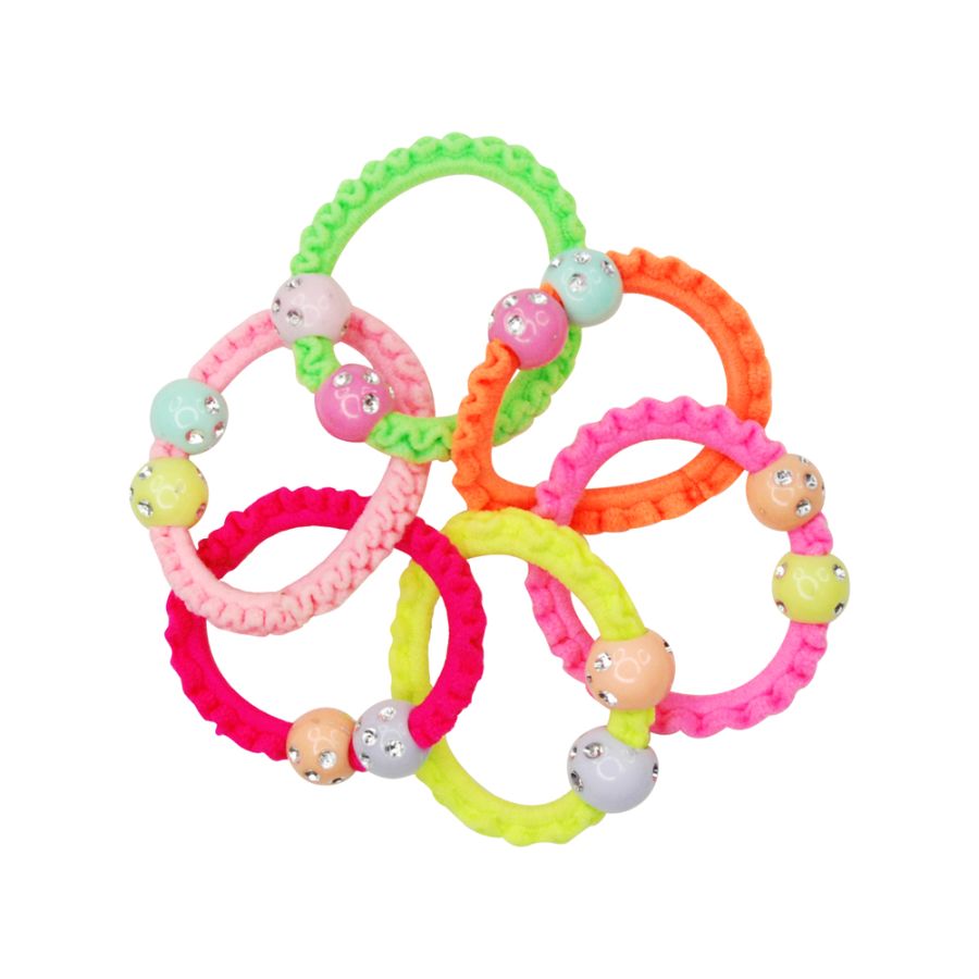 Neon Elastics With Gem Bead 6 Pack