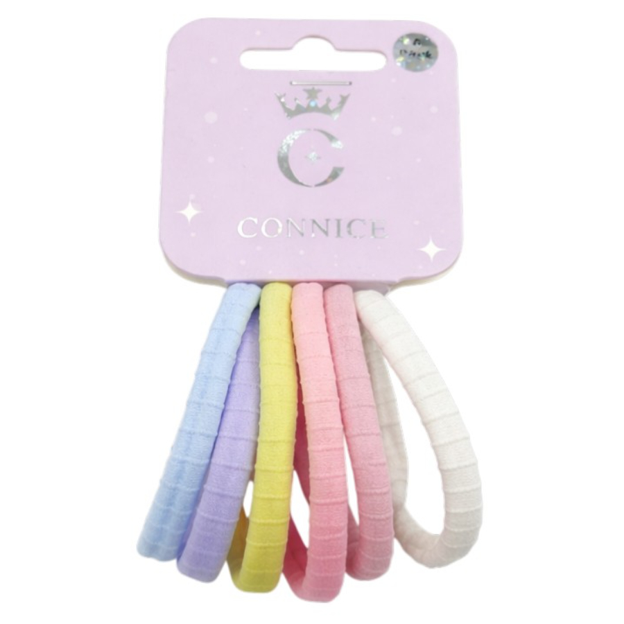 Kids Hair Ties Thick Horizontal Stripes Macaron Colours 6 Pack