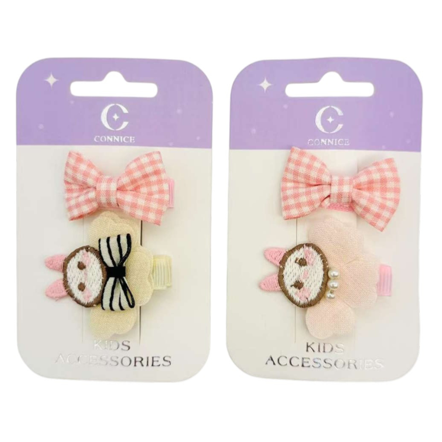 Kids Hair Clips Bee With Pink Plaid Bow Assorted