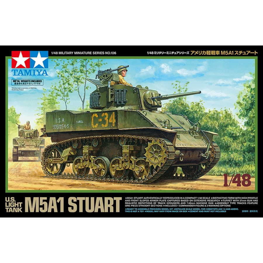 Tamiya Model Kit 1:48 US Light Tank M5A1 Stuart