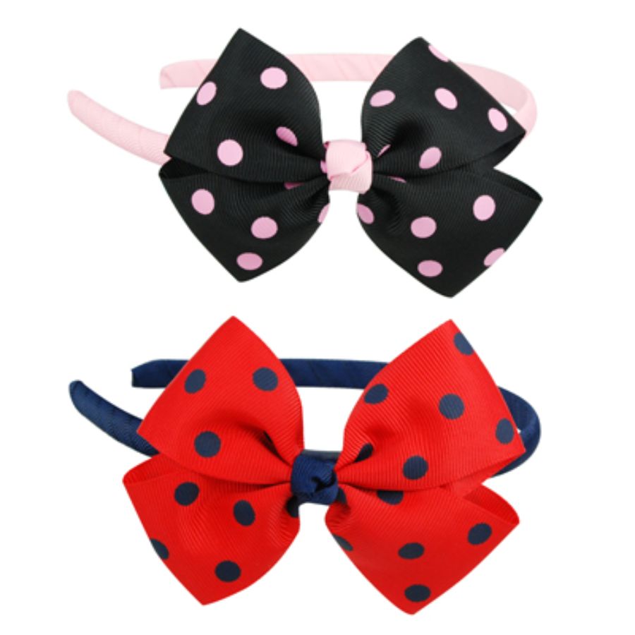 Polka Dot Gros Grain Bow Headband Assorted