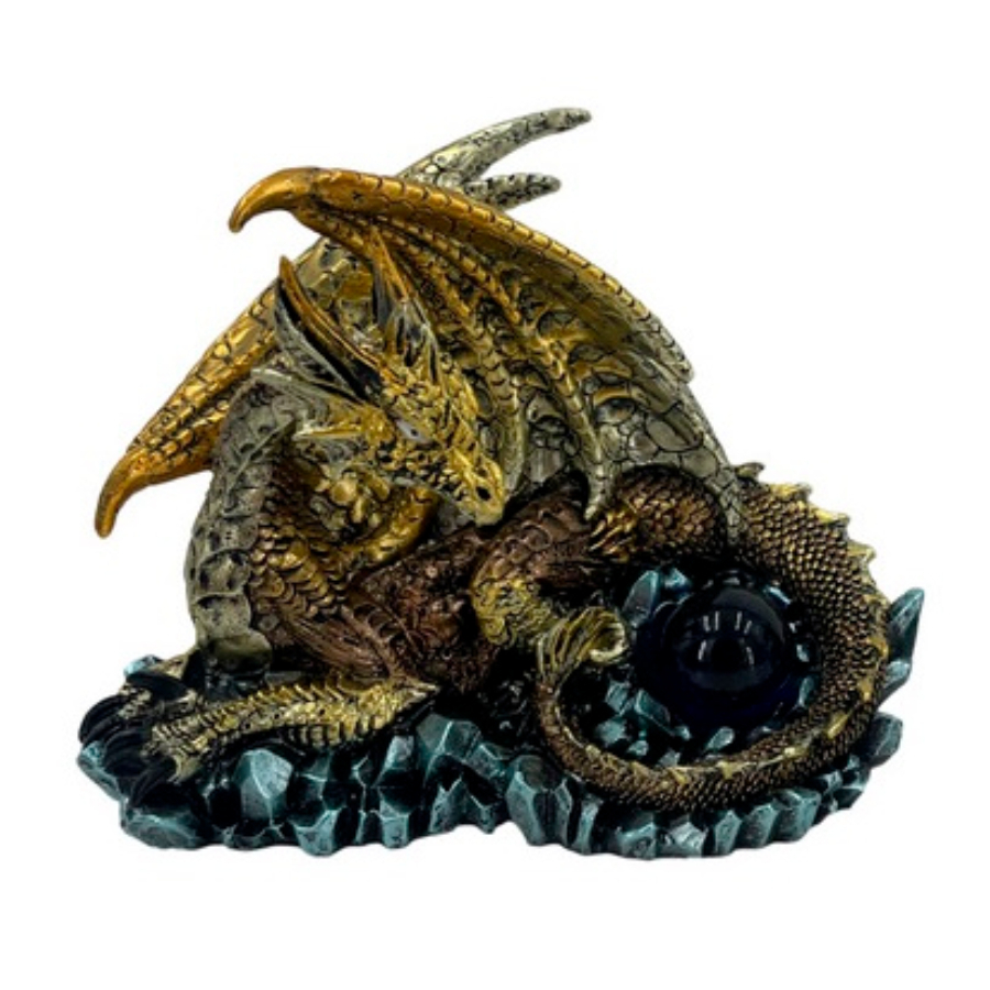 Dragon Guarding Crystal Ball Gold 15cm Assorted