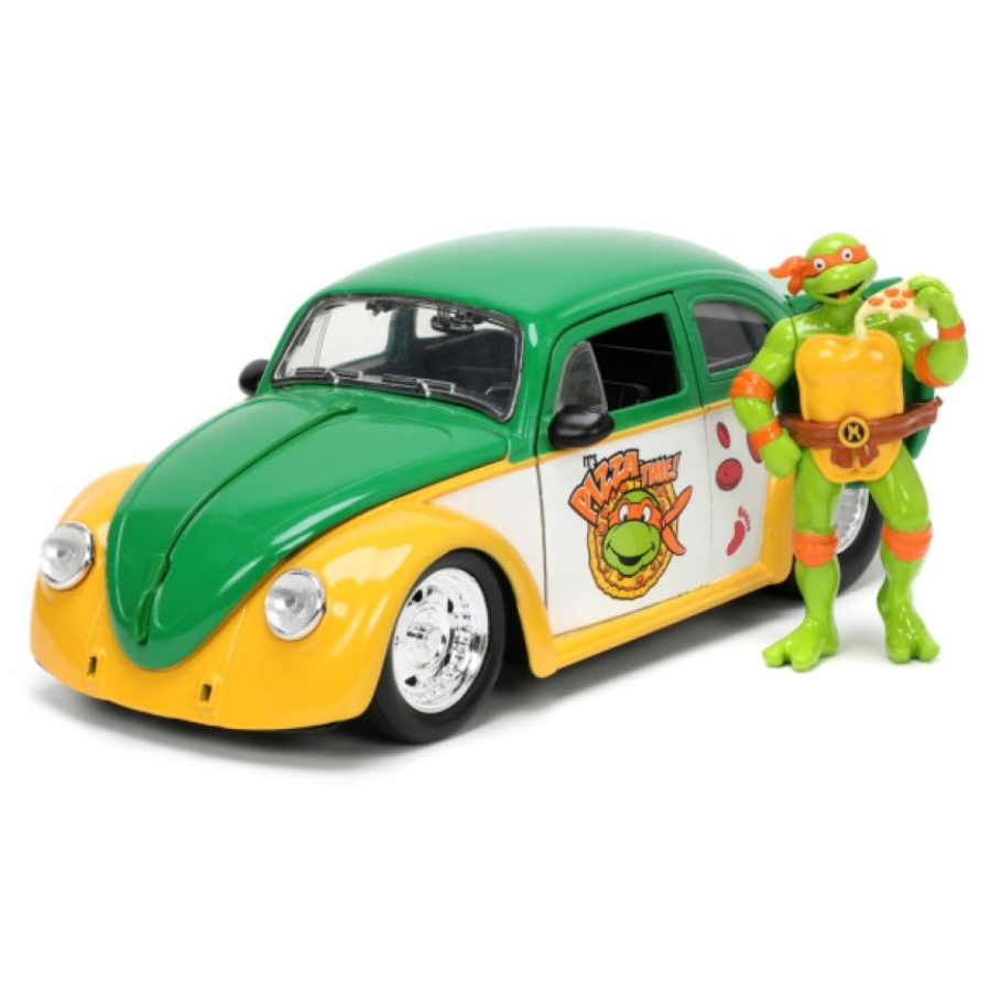 Jada Diecast 1:24 TMNT VW Beetle With Michelangelo Figure