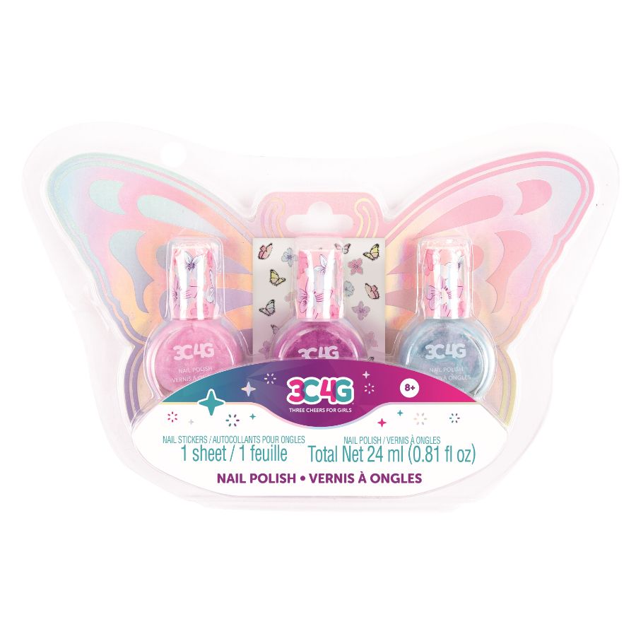 3C4G Butterfly Nail Polish 3 Pack & Nail Stickers
