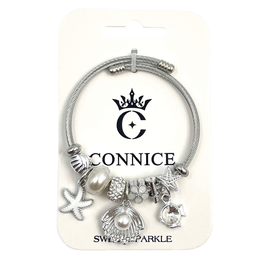 Twisted Wire Bangle Seashell Starfish Ocean Theme Charms